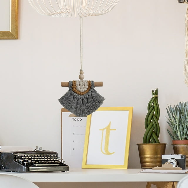 Fiudx Tapiz de Pared Bohemio, Cuerda de Algodón Tejida a Mano, Diseño de Plumas con Borla, Decoración de Ensueño para Dormitorio y Sala de Estar, Regalo de Boda o Fiesta, Dobladillo de 12 X 9 Cm, Úni