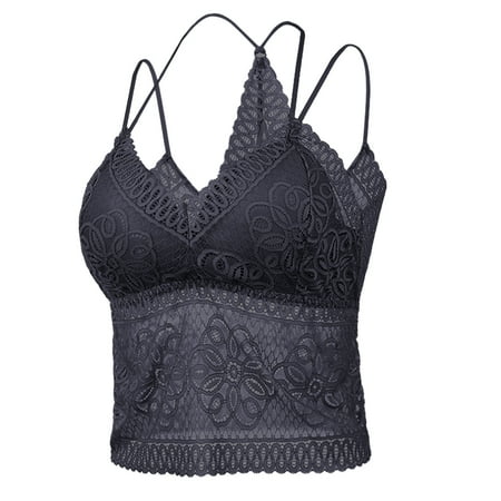 Elvqul Seamless Bras Women Support Spaghetti Straps Nylon Sports Lace Underwear Black Solid Bras