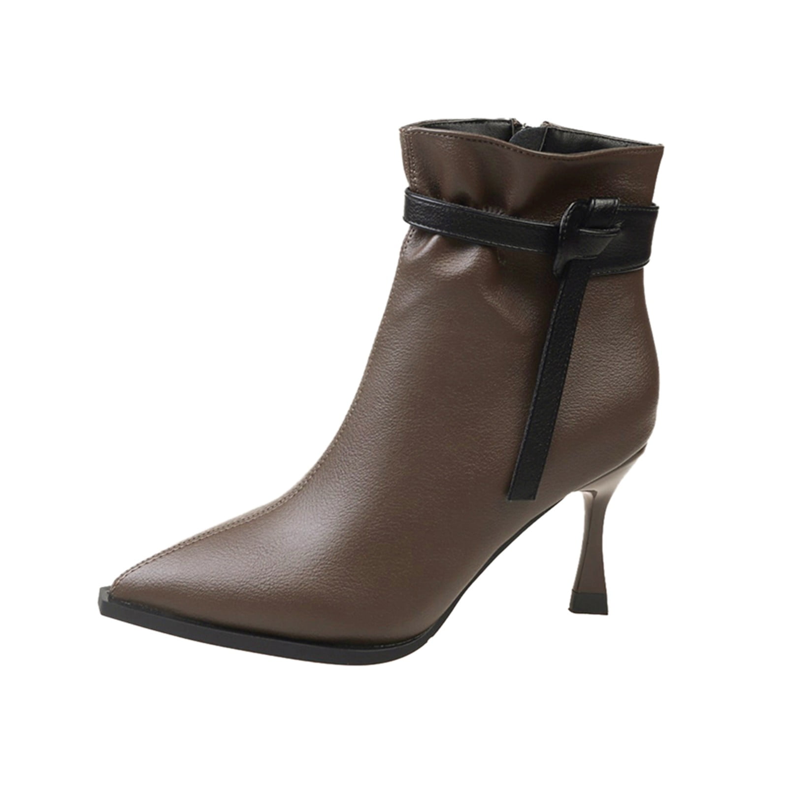 Adult Women Shoes Taupe Booties Women Boots Women s Stylish Autumn and Winter Side Zipper Skinny Heels High Heels Pointed Belt Buckle Female