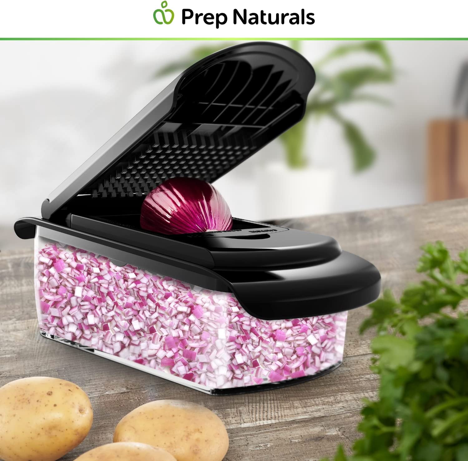 Prep Naturals 4 in 1 Vegetable Chopper, Veggie Chopper, Vegetable Cutter, Food Chopper & Onion Chopper - Chopper With Container Black