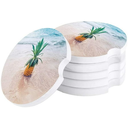 

ZHANZZK Summer Tropical Fruit Pineapple on The Beach Set of 4 Car Coaster for Drinks Absorbent Ceramic Stone Coasters Cup Mat with Cork Base for Home Kitchen Room Coffee Table Bar Decor