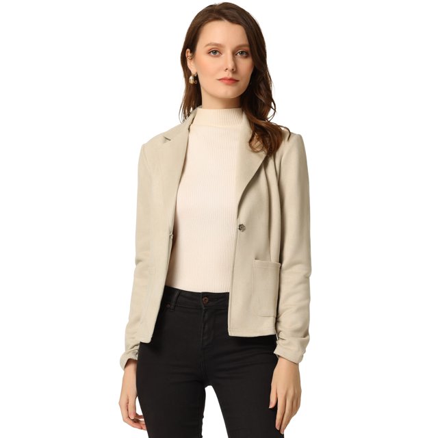 Chaqueta de gamuza sintética con cordón delantero abierto informal de manga larga para mujer Beige M