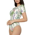 thumbnail image 2 of KLL Women 's Crew Neck Bodysuit Jumpsuits Wisteria Flower Print Short onesies Stretch T Shirts, 2 of 7