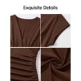 thumbnail image 3 of Women Deep V Neck Short Sleeve Midi Dress Ruched Waist Bodycon Dress for Office Date Party Dinner, 3 of 9