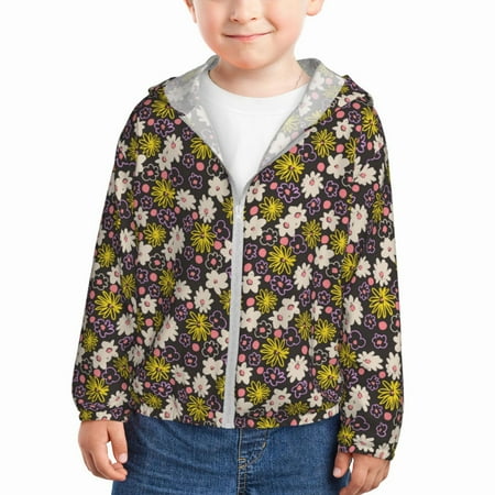 

Qekee Flowers Daisy Print UPF 50+ Kids Sun-Protective Hooded Long Sleeve Rash Guard for Fishing Water Beach Sports -3 Years