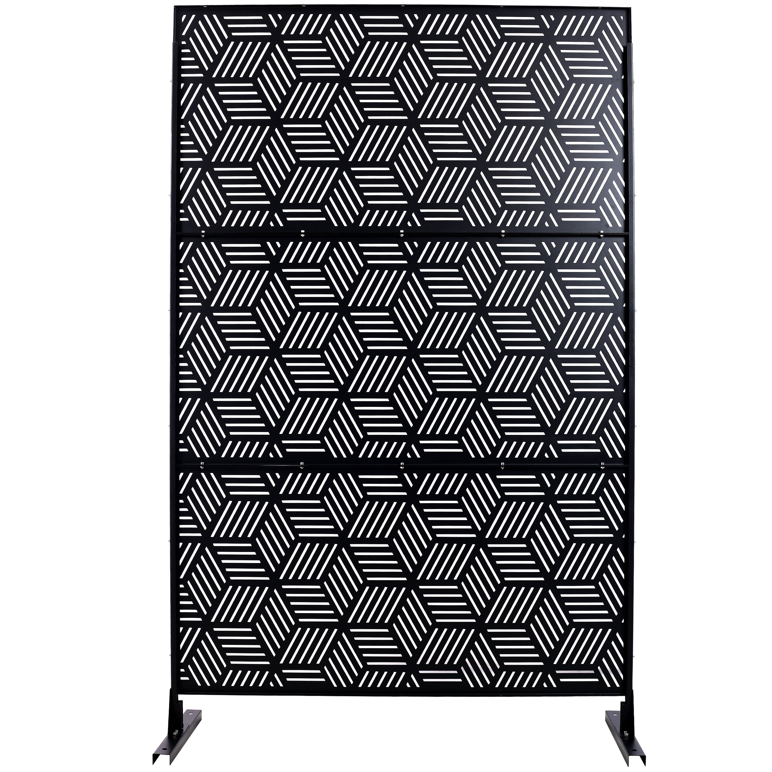 Outdoor Decor Privacy Screen, 76"Hx48"W Freestanding Metal Room Divider for Deck Balcony, Brown Hammertone