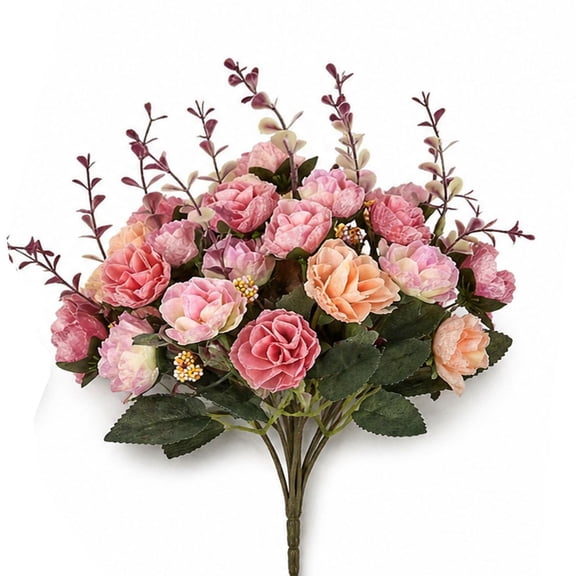 Artificial Silk Fake Flowers Rose 7 Branch 21 Heads Leaf Rose Wedding Floral Decor Bouquet,Pack of 2 Small Size (Pink Coffee)