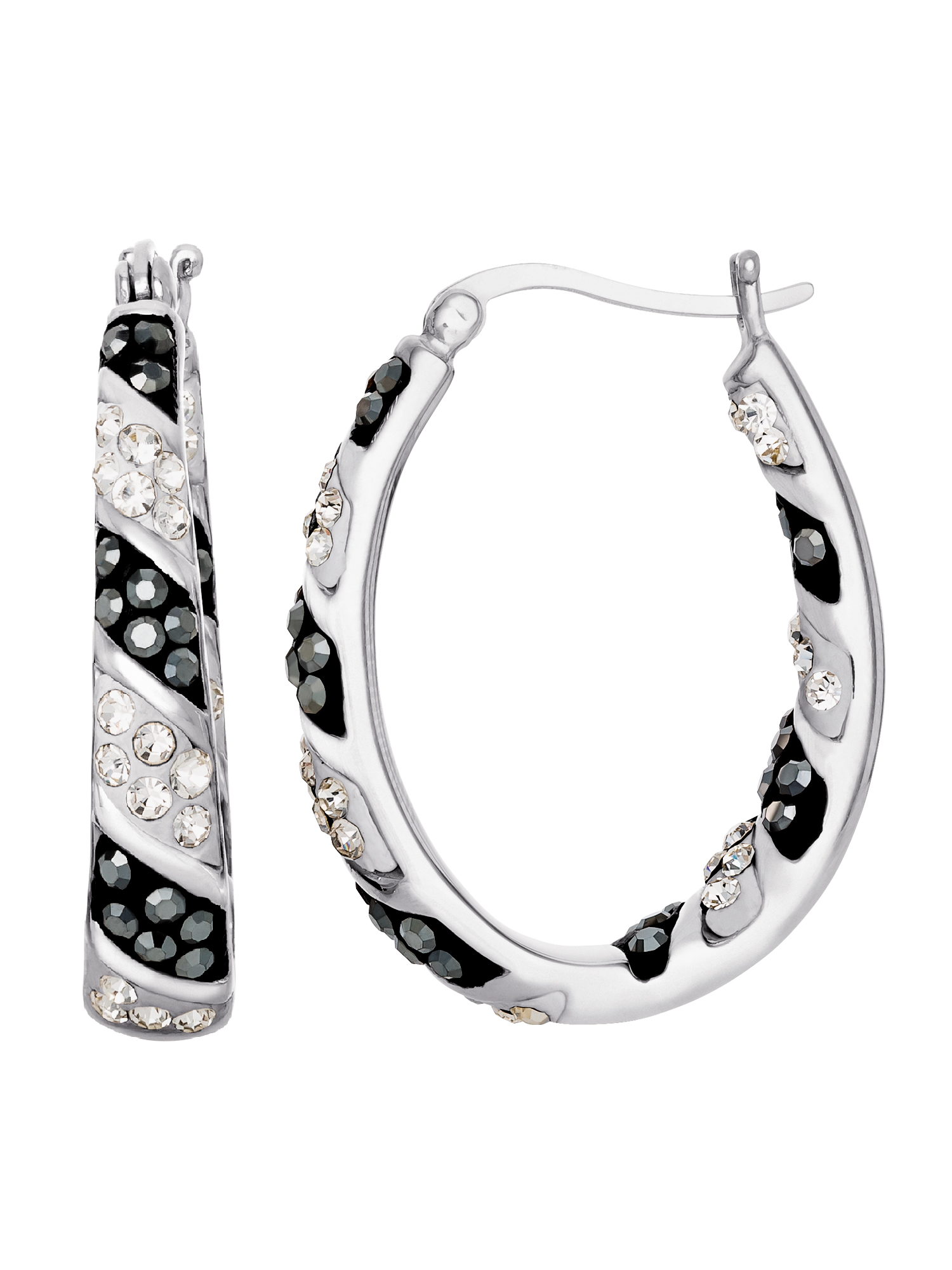 Brilliance Fine Women's Jewelry Sterling Silver Clear and Black Crystal Hoop Earrings