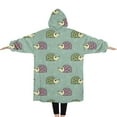 thumbnail image 2 of Oversized Wearable Blanket Hoodie,Cute Hedgehog Pattern Sherpa Blanket Hoodie with Super Pockets,Super Warm Fuzzy Pullover for Women & Men, 2 of 6