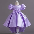 thumbnail image 4 of Satin Flower Girl Dresses for Wedding Birthday Party, Beads Retro Pageant Dress Bowknot High Low Hem Dress Gown, Dress for Age 9-10 Years, Purple, 4 of 5