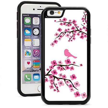 Case Black Cherry (For Apple iPhone Shockproof Impact Hard Soft Case Cover Pink Cherry Blossom Flowers Design (Black for iPhone)