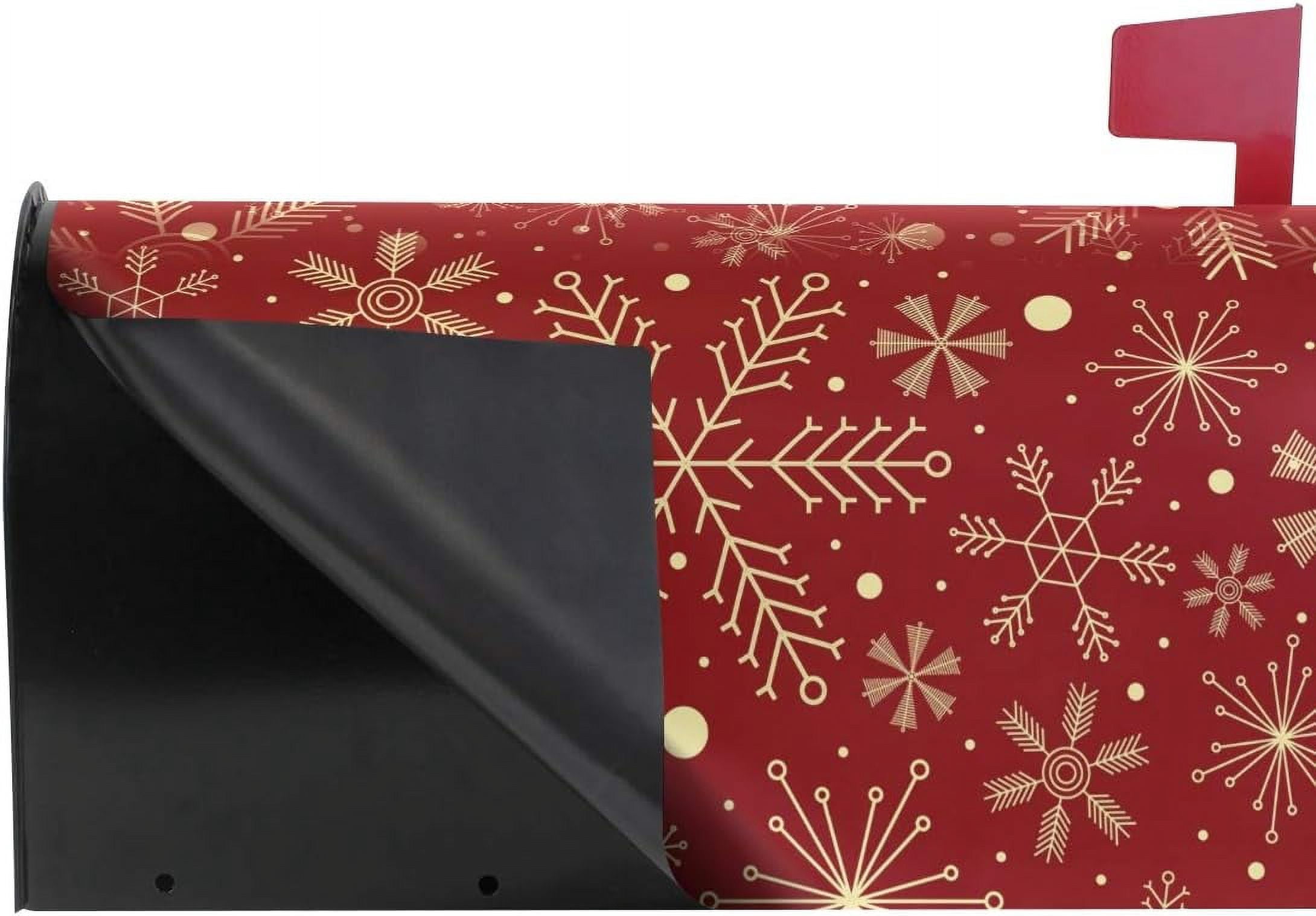 Christmas Snowflakes On Dark Red Magnetic Mailbox Cover for Standard Mailboxes