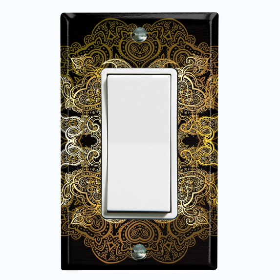 Metal Light Switch Plate Cover Blue Black Mandala Circle Tile Pattern MDL011