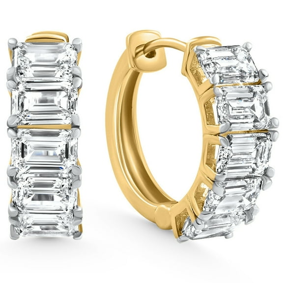 Pompeii 2 - 6 Ct Emerald Cut Diamond Hoops 14k Gold Lab Grown Women's Earrings 5/8"
