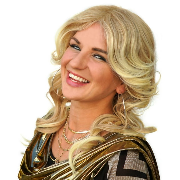 70s Disco Starlet Blonde Wig Deluxe Women Costume Accessory Long Curly Hair 80s Feathered Adult Teen