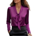 thumbnail image 2 of Satin Blouses for Women Trendy Fashion Business Outfit Long Sleeve Business Tops Satin Silk Work Shirt Formal Fall Outfits Dressy Tops Elegant Work Tops Satin Work Blouses Silk Shirts Purple M, 2 of 9