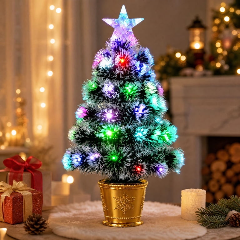 Fiber Optic Mini Artificial Christmas Tree with Star Topper, Color ...