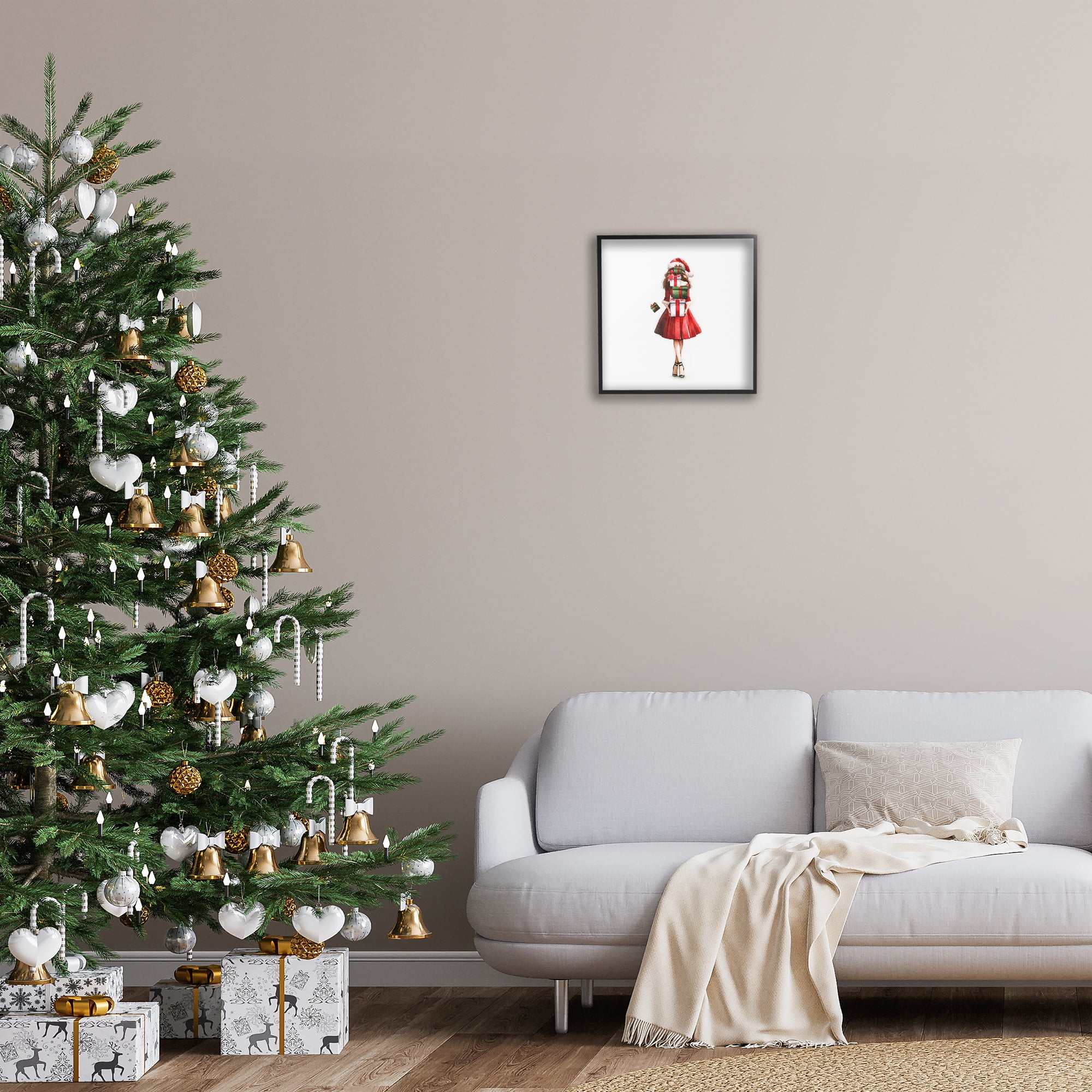 Stupell Industries Carrying Christmas Fun Holiday Painting Black Framed Art Prints Wall Art, 17 x 17
