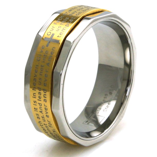 Tioneer TwoTone Stainless Steel Lord's Prayer Religious Spinner Wedding Band Ring Walmart