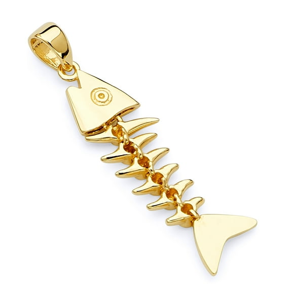 Wellingsale 14K Yellow Gold Polished Motion Fish Wildlife Bone Charm Pendant