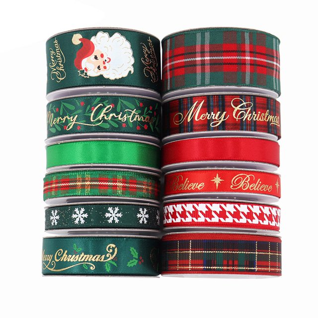 12 Cintas de Navidad de 5 Yardas Cada Cinta de GrogréN de Navidad, Cinta de Navidad para Envolver Regalos, Manualidades DIY