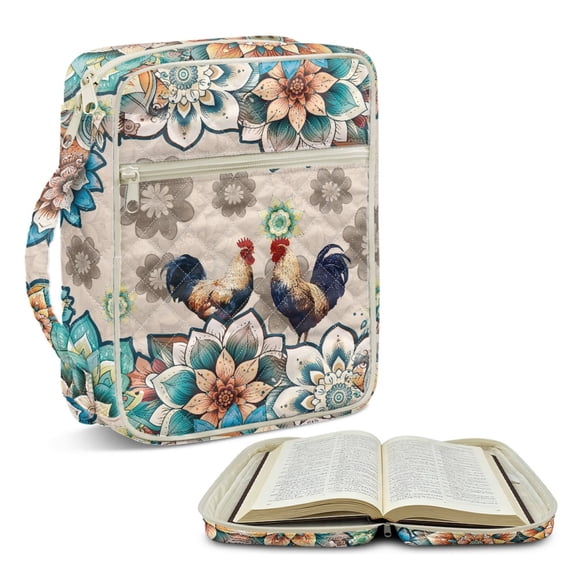 ZUXONGSY Mandala Rooster Print Bible Cover Case for Women Quilted Bible Holder Portable Christian Tote Bag with Multiple Pockets Bible Accessories for Christian