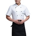 thumbnail image 1 of Thinsony Chef Uniform Short Sleeve Kitchen Apron Double-breasted with Front Pockets Suits Ventilate Stitching T-shirts for Restaurant White XL, 1 of 6