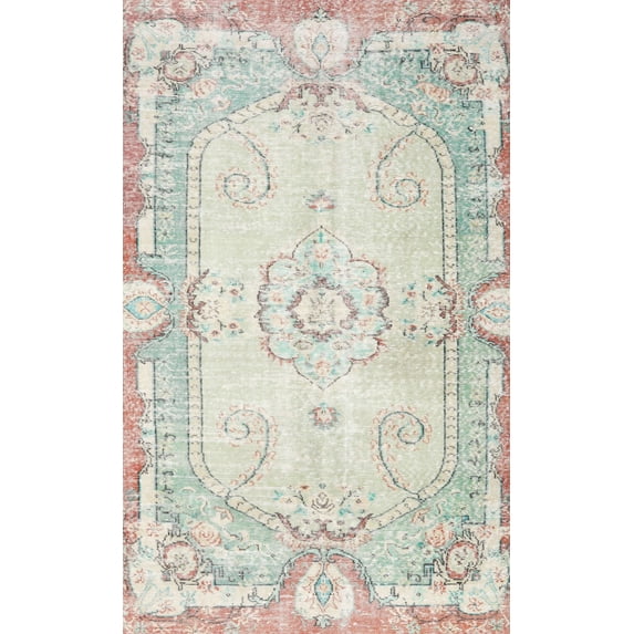 Ahgly Company Machine Washable Indoor Rectangle Traditional White Gold Area Rugs, 5' x 8'