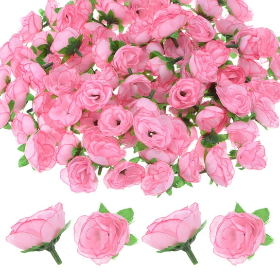 Uxcell 100 Pack Artificial Roses Heads 1.2" Small Silk Faux Rose Head for Decor Fake Bloom Flower Heads Buds Pink