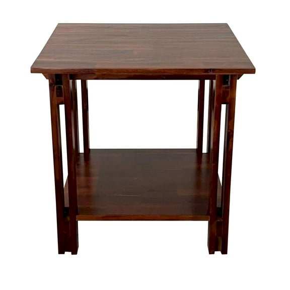 24.5"H, Acacia Wood 4 Leg Architectural Square End Table, Mahogany