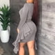 thumbnail image 5 of Vestidos casuales de manga larga con volantes irregulares y cuello redondo liso para mujer Fridja yut2605, 5 of 9