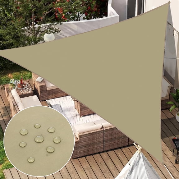 LOKHOM Triangle Sun Shade Sail 12'x12'x12' Waterproof Khaki Green Canopy, UV Block Tarp Cloth Cover for Patio, Garden, Yard, Deck Pergola