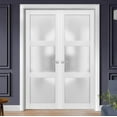 thumbnail image 3 of French Double Panel Lite Doors with Hardware | Lucia 2552 White Silk with Opaque Glass | Panel Frame Trims | Bathroom Bedroom Interior Sturdy Door, 3 of 6