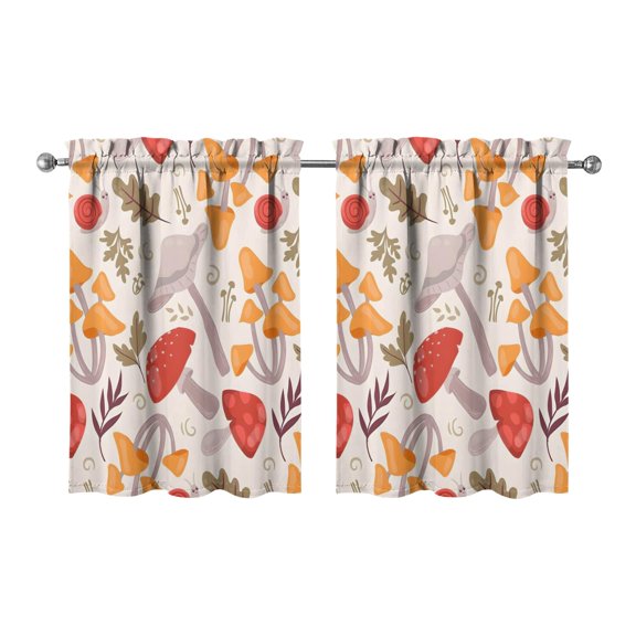 Mushroom (14) Kitchen Curtains - Vintage Tier Curtains for Bathroom Living RV Rod Pocket Window Drapes 36 Inch 2 Panels Set 28"x36" Window Treatment Tiers