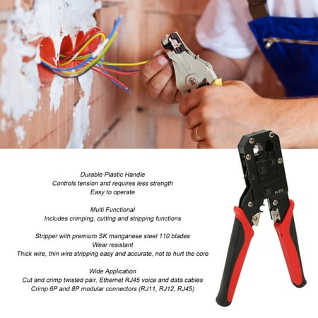 

Hand Ethernet Crimping Tool Network Wire Plier Heavy Duty Ergonomic Handle Rust Proof Multifunctional With Cutter Stripper For RJ45 8P