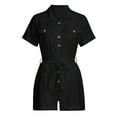 thumbnail image 6 of Wycnly Womens Jumpsuits Casual Button Down Elastic Waist Pocket Mini Jumpsuits Overalls with Belt Trendy Solid Lapel Short Sleeve Short Summer Rompers Black l, 6 of 7