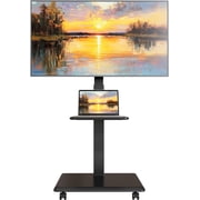 ECOTINY Steel Base Rolling TV Stand for 32–75" TVs up to 110 lbs, Mobile TV Cart with Tilt, Swivel & Leveling, Height Adjustable, Hidden Cable Management, Steel Shelf, Black
