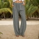 thumbnail image 2 of Pantalones informales de mujer de mezcla de lino liso con bolsillos: ligeros, corte holgado, para la playa/el día a día, tallas S-XXXL, cintura 72-92 cm., 2 of 5