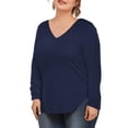 thumbnail image 2 of Amoretu Women's Plus Size Tee Tops Long Sleeve V Neck Soft Shirts Blouses (Navy, 3XL), 2 of 3
