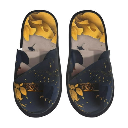 Balery Elegant Lady With Hat Slient Indoor Furry Fleece Comfort House Shoes Soft Non-Slip Home Shoes Cotton slippers House Slippers-- Medium