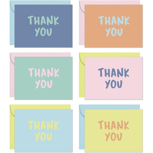 S&O Thank You Cards with Envelopes - Blank Decor sheets for Handwritten Messages -Greeting Notes and Covers Set of 24 - Assorted Thank You Cards with Stylish Color Envelopes to Mix & Match