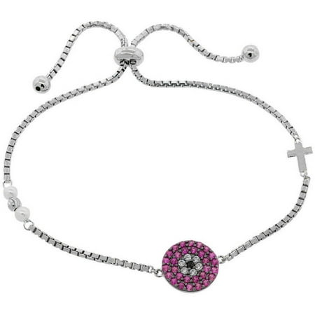 Pori Jewelers Freshwater Pearl and CZ Sterling Silver Circle Friendship Bolo Adjustable Bracelet