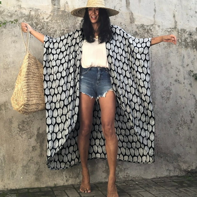 Mujeres Imprimir Chifón Playa Kimono Cardigan Blusa Chal Suelto Top Outwear Fridja po4550