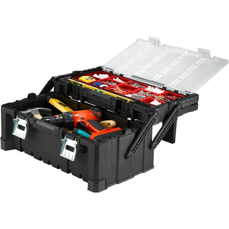 22 Inch Cantilever Plastic Portable Tool Box Organizer with Metal...