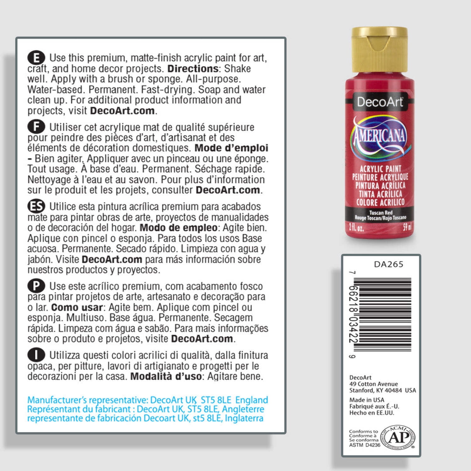 DecoArt Americana Acrylic Paint, 2 oz, Red Color Family, Matte Finish
