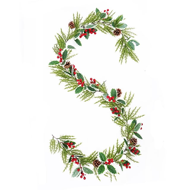 Guirlandes Artificielles de Noël, 6.56 Pieds Guirlande de Feuilles de Houx de Noël, Fausses Guirlandes de Verdure d'Hiver Baies Rouges Enneigées Guirlandes Suspendues pour Cheminée Décoration de Mariage Fête Maison,(B,6.56 Pieds)