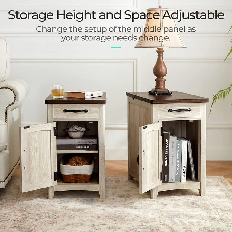 LINSY HOME End Table with Charging Station Side Table for Bedroom