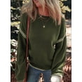 thumbnail image 5 of Sweaters for Women Solid Crewneck Loose Fit Long Sleeve Contrast Cable Knit Pullover Sweater Jumper Tops  Green XL, 5 of 6