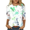 thumbnail image 2 of AOOCHASLIY Women's 2024 Women New T-shirt Mid-length 3/4 Sleeves Blouse Round Neck Casual Floral Printing Tops, 2 of 5