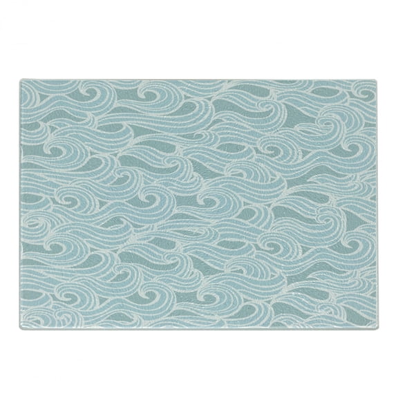 Aqua Cutting Board, Abstract Ikat Frame Antique Victorian Style Floral Leaves Details Art Print, Decorative Tempered Glass Cutting and Serving Board, Small Size, Seafoam and White, by Ambesonne
